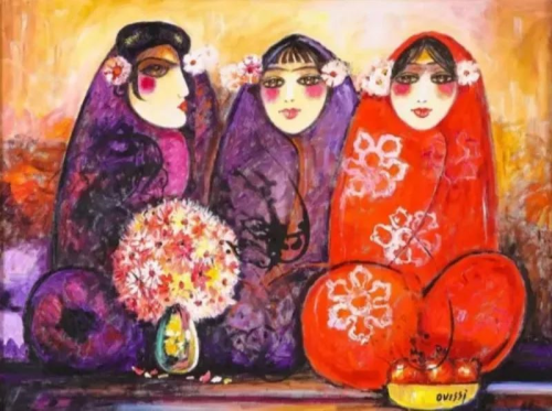 ArtChart | Three Seated Girls by Nasser Ovissi