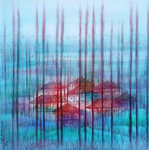 ArtChart | Gilans's Terracotta Houses and Poplar Tree by Hossein Mahjoubi