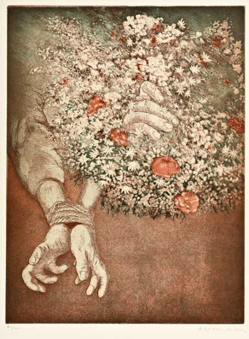 ArtChart | Bound hands with a bouquet of flowers by Akbar Behkalam