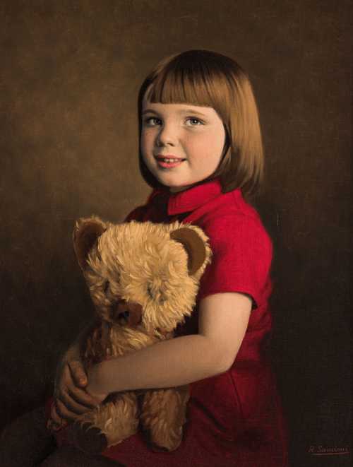 آرتچارت | پرتره‌ی دختری کوچک با عروسک خرس از رضا صمیمی