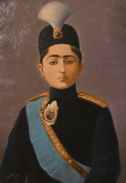 ArtChart | A portrait of Ahmad Shah Qajar, Shah of Iran by Hossein Arjangi (Mir Mosavvar)