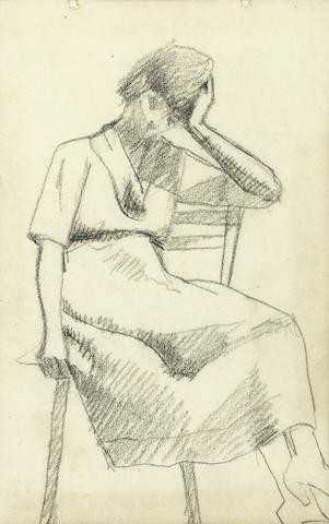 ArtChart | Femme assise et accoudee sur une chaise by Mahmoud Said