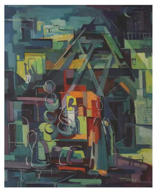 ArtChart | Cubist Cityscape with Figures and Cat by Hafiz Drubi