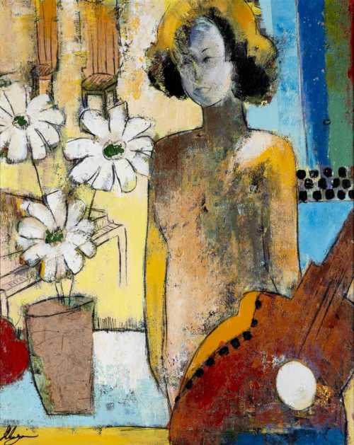 ArtChart | Girl with Plant Pot and Guitar by Helen Zarin