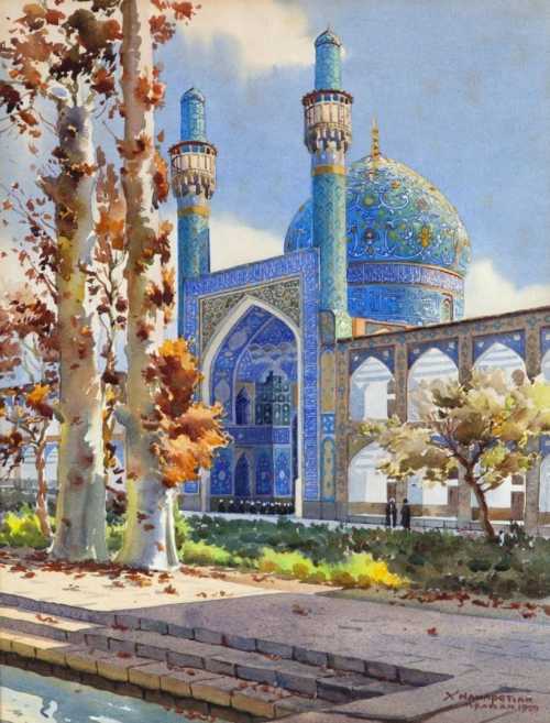 آرتچارت | منظره‌ی ورودی مسجد «مادر شاه» در چهارباغ اصفهان از یرواند نهاپتیان
