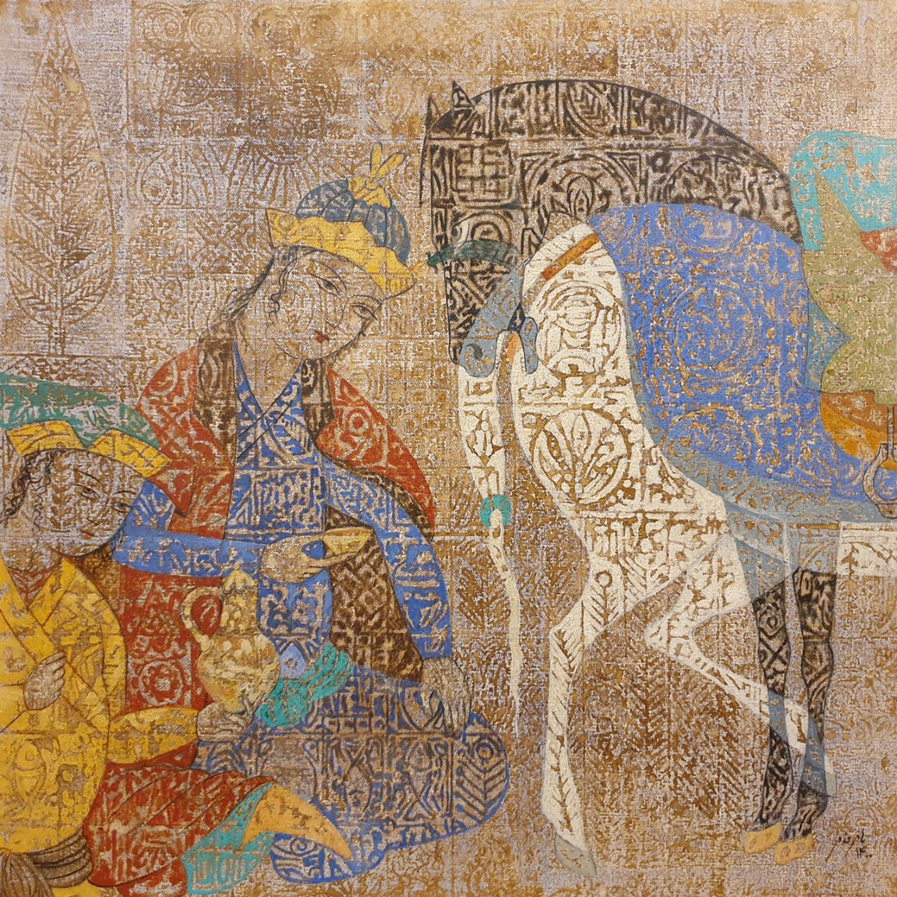زن و مرد مینیاتوری با اسب‌ها